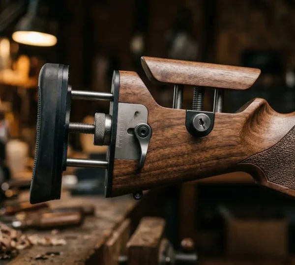 Crosse de fusil de précision avec système de réglage de longueur visible