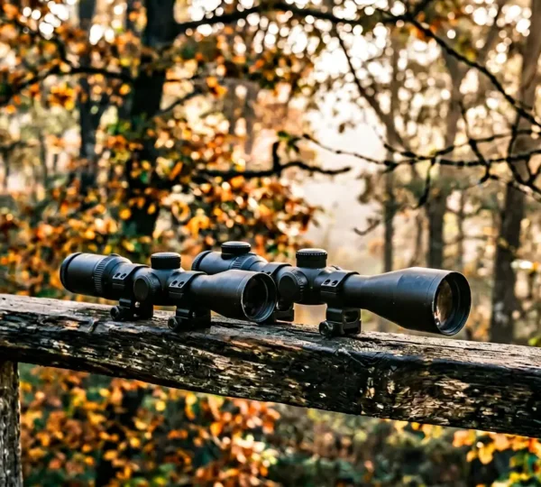 Comparaison visuelle entre lunettes de battue 1-4x24 et 1-6x24 dans un environnement forestier