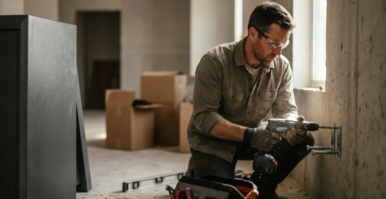 Installation d'un coffre-fort pour armes dans un nouveau domicile avec outils de fixation