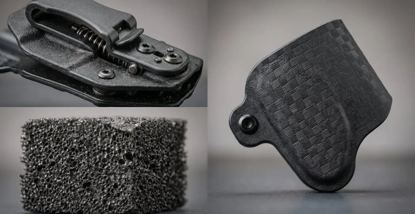 Vue détaillée des accessoires de sécurité AIWB : griffe, cale et protection du pontet